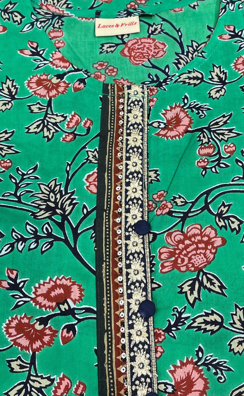Green Garden Jaipuri Cotton Kurti. Pure Versatile Cotton. | Laces and Frills - Laces and Frills