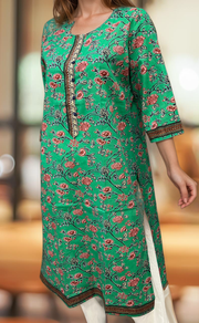 Green Garden Jaipuri Cotton Kurti. Pure Versatile Cotton. | Laces and Frills - Laces and Frills