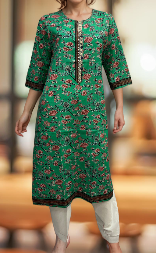 Green Garden Jaipuri Cotton Kurti. Pure Versatile Cotton. | Laces and Frills - Laces and Frills