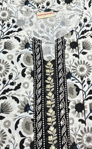 White/Black Garden Jaipuri Cotton Kurti. Pure Versatile Cotton. | Laces and Frills - Laces and Frills
