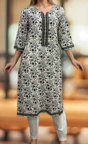 White/Black Garden Jaipuri Cotton Kurti. Pure Versatile Cotton. | Laces and Frills - Laces and Frills