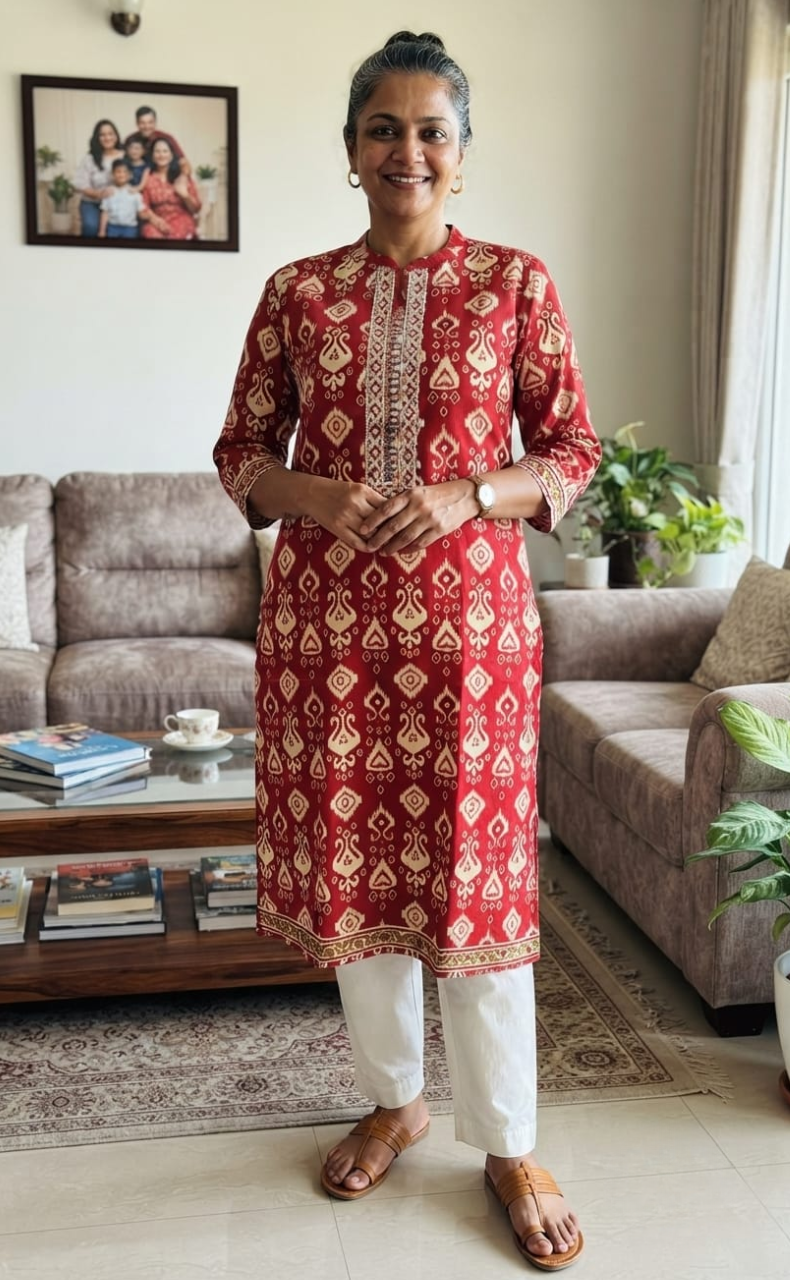 Red Abstract Jaipuri Cotton Kurti. Pure Versatile Cotton. | Laces and Frills