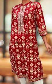 Red Abstract Jaipuri Cotton Kurti. Pure Versatile Cotton. | Laces and Frills - Laces and Frills