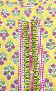 Yellow Floral Jaipuri Cotton Kurti. Pure Versatile Cotton. | Laces and Frills - Laces and Frills