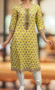 Yellow Floral Jaipuri Cotton Kurti. Pure Versatile Cotton. | Laces and Frills - Laces and Frills