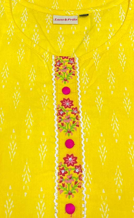 Yellow Ikkat Jaipuri Cotton Kurti. Pure Versatile Cotton. | Laces and Frills - Laces and Frills