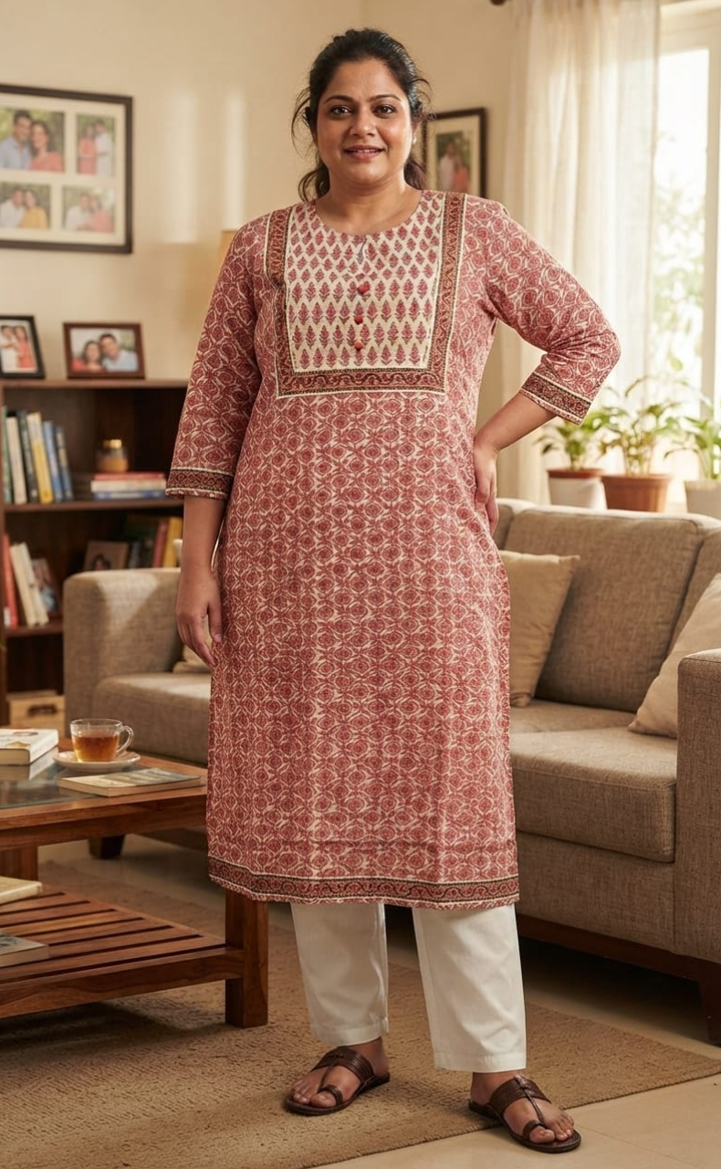 Candy Pink/White Flora Jaipuri Cotton Kurti. Pure Versatile Cotton. | Laces and Frills