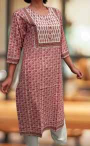 Candy Pink/White Flora Jaipuri Cotton Kurti. Pure Versatile Cotton. | Laces and Frills - Laces and Frills
