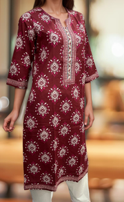 Beetroot Pink Garden Jaipuri Cotton Kurti. Pure Versatile Cotton. | Laces and Frills - Laces and Frills