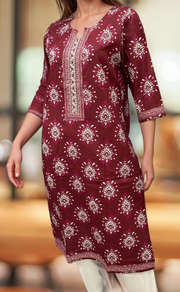 Beetroot Pink Garden Jaipuri Cotton Kurti. Pure Versatile Cotton. | Laces and Frills - Laces and Frills