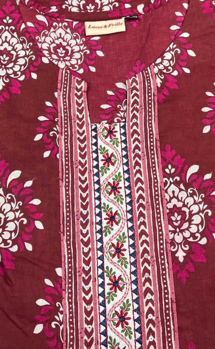 Beetroot Pink Garden Jaipuri Cotton Kurti. Pure Versatile Cotton. | Laces and Frills - Laces and Frills