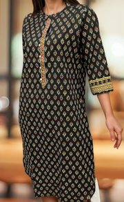 Black Tiny Flora Jaipuri Cotton Kurti. Pure Versatile Cotton. | Laces and Frills - Laces and Frills