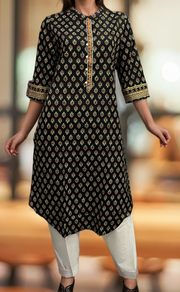 Black Tiny Flora Jaipuri Cotton Kurti. Pure Versatile Cotton. | Laces and Frills - Laces and Frills