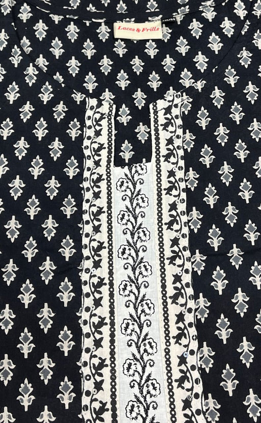 Black/White Tiny Flora Jaipuri Cotton Kurti. Pure Versatile Cotton. | Laces and Frills - Laces and Frills