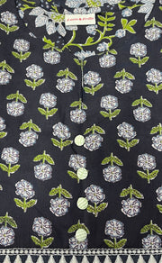 Black/Green Floral Jaipuri Cotton Kurti. Pure Versatile Cotton. | Laces and Frills - Laces and Frills