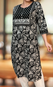 Black/White Floral Jaipuri Cotton Kurti. Pure Versatile Cotton. | Laces and Frills - Laces and Frills