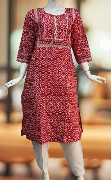 Buy Red Chikankari Cotton Kurta with Sharara - Set of 2 | RAKBI008/RAK24JUL  | The loom