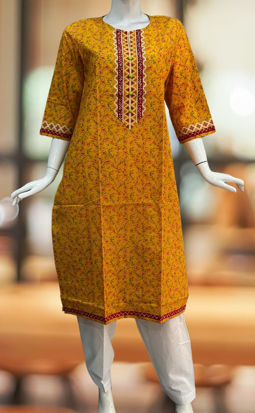 Yellow/Red Garden Jaipuri Cotton Kurti. Pure Versatile Cotton. | Laces and Frills - Laces and Frills