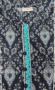 Black/Off White Garden Jaipuri Cotton Kurti. Pure Versatile Cotton. | Laces and Frills - Laces and Frills