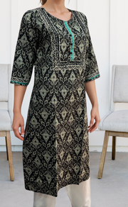Black/Off White Garden Jaipuri Cotton Kurti. Pure Versatile Cotton. | Laces and Frills - Laces and Frills