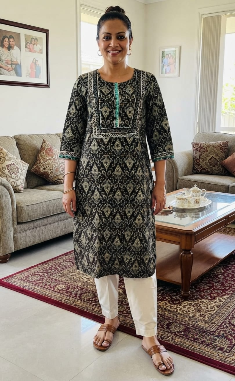 Black/Off White Garden Jaipuri Cotton Kurti. Pure Versatile Cotton. | Laces and Frills