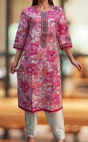 Pink Garden Jaipuri Cotton Kurti. Pure Versatile Cotton. | Laces and Frills - Laces and Frills
