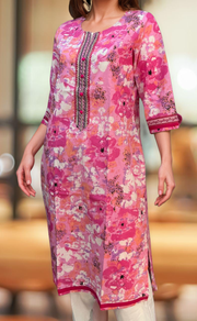 Pink Garden Jaipuri Cotton Kurti. Pure Versatile Cotton. | Laces and Frills - Laces and Frills