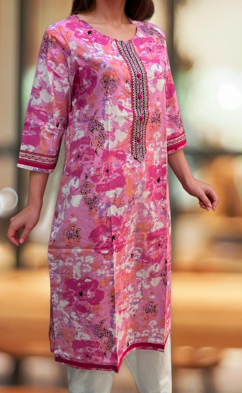 Pink Garden Jaipuri Cotton Kurti. Pure Versatile Cotton. | Laces and Frills - Laces and Frills
