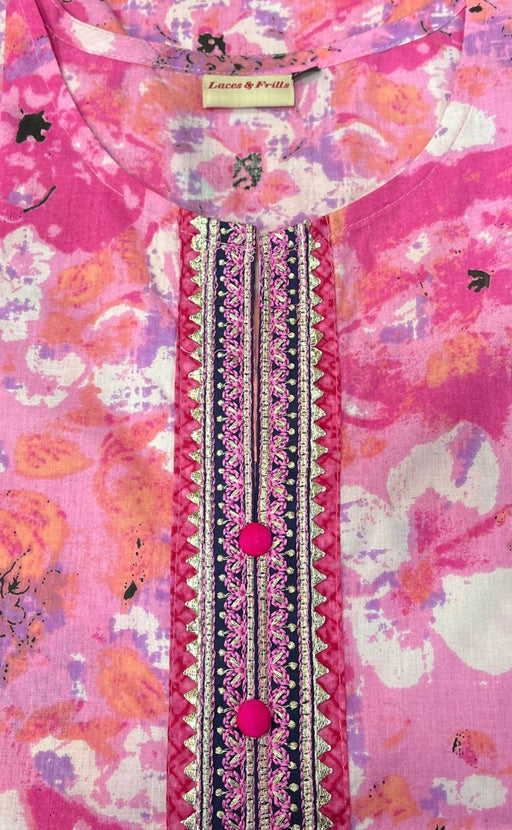 Pink Garden Jaipuri Cotton Kurti. Pure Versatile Cotton. | Laces and Frills - Laces and Frills