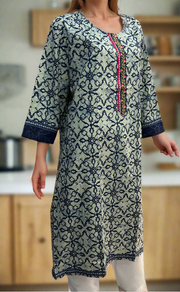 Navy Blue Abstract Jaipuri Cotton Kurti. Pure Versatile Cotton. | Laces and Frills