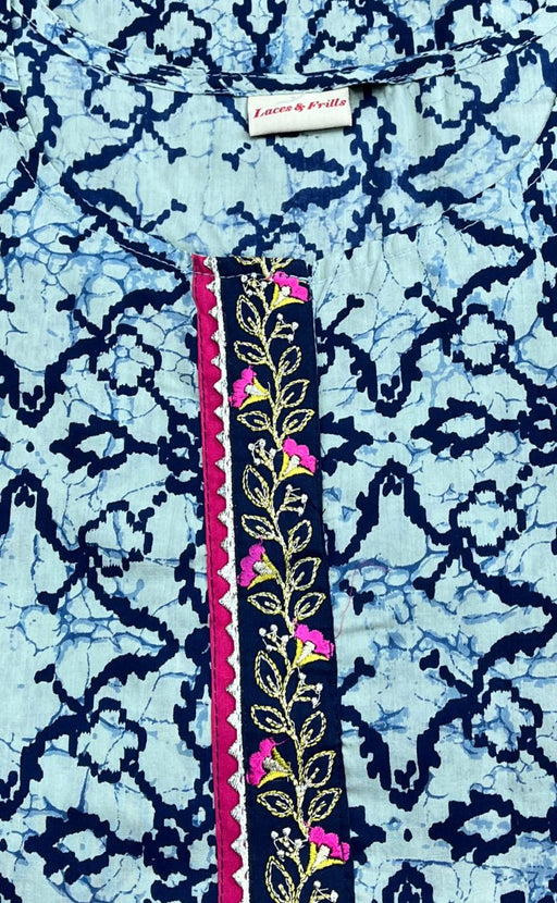 Navy Blue Abstract Jaipuri Cotton Kurti. Pure Versatile Cotton. | Laces and Frills - Laces and Frills