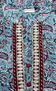 Light Sea Green Garden Jaipuri Cotton Kurti. Pure Versatile Cotton. | Laces and Frills - Laces and Frills