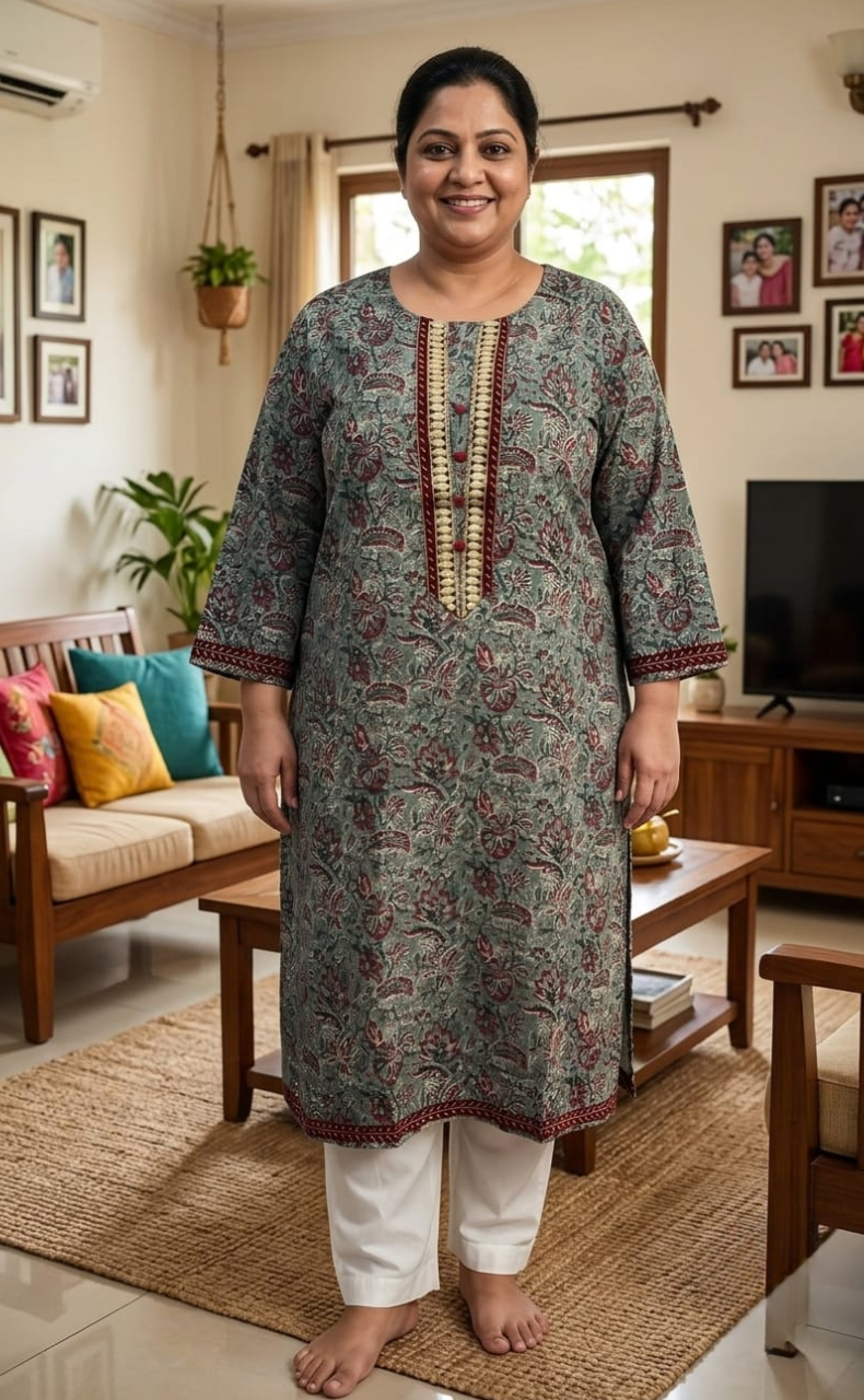 Light Sea Green Garden Jaipuri Cotton Kurti. Pure Versatile Cotton. | Laces and Frills