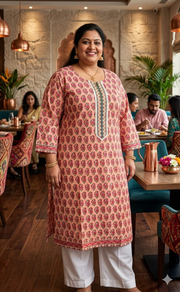 Pink Flora Jaipuri Cotton Kurti. Pure Versatile Cotton. | Laces and Frills - Laces and Frills