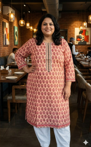 Pink Flora Jaipuri Cotton Kurti. Pure Versatile Cotton. | Laces and Frills - Laces and Frills