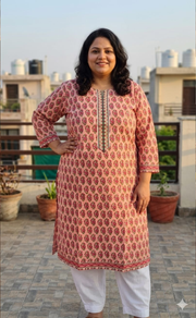 Pink Flora Jaipuri Cotton Kurti. Pure Versatile Cotton. | Laces and Frills - Laces and Frills