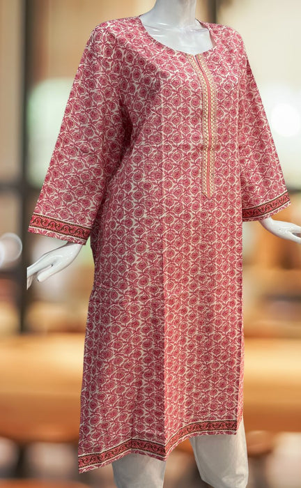 Pink Flora Jaipuri Cotton Kurti. Pure Versatile Cotton. | Laces and Frills - Laces and Frills