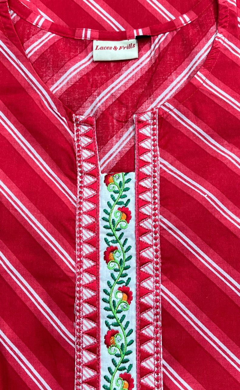 Red Stripes Jaipuri Cotton Kurti. Pure Versatile Cotton. | Laces and Frills - Laces and Frills