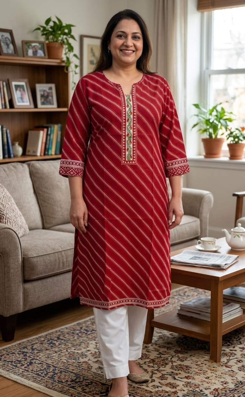 Red Lehariya Jaipuri Cotton Kurti. Pure Versatile Cotton. | Laces and Frills