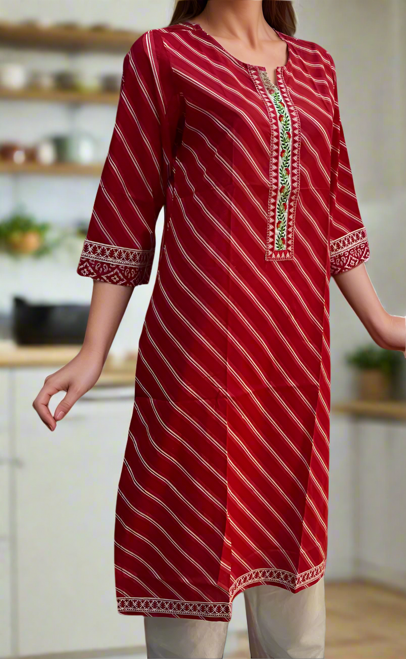 Red Lehariya Jaipuri Cotton Kurti. Pure Versatile Cotton. | Laces and Frills