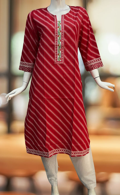 Red Stripes Jaipuri Cotton Kurti. Pure Versatile Cotton. | Laces and Frills - Laces and Frills