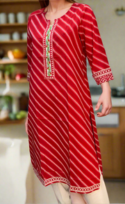 Red Lehariya Jaipuri Cotton Kurti. Pure Versatile Cotton. | Laces and Frills