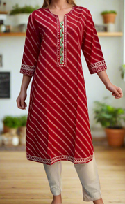 Red Lehariya Jaipuri Cotton Kurti. Pure Versatile Cotton. | Laces and Frills