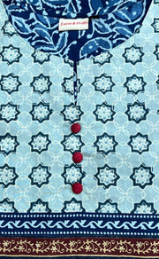 Blue Flora Jaipuri Cotton Kurti. Pure Versatile Cotton. | Laces and Frills - Laces and Frills