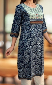 Blue Flora Jaipuri Cotton Kurti. Pure Versatile Cotton. | Laces and Frills - Laces and Frills