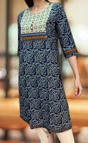 Blue Flora Jaipuri Cotton Kurti. Pure Versatile Cotton. | Laces and Frills - Laces and Frills