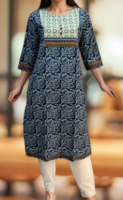 Blue Flora Jaipuri Cotton Kurti. Pure Versatile Cotton. | Laces and Frills - Laces and Frills