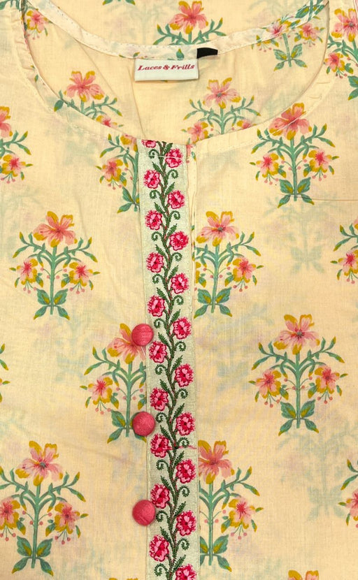 Peach Floral Jaipuri Cotton Kurti. Pure Versatile Cotton. | Laces and Frills - Laces and Frills