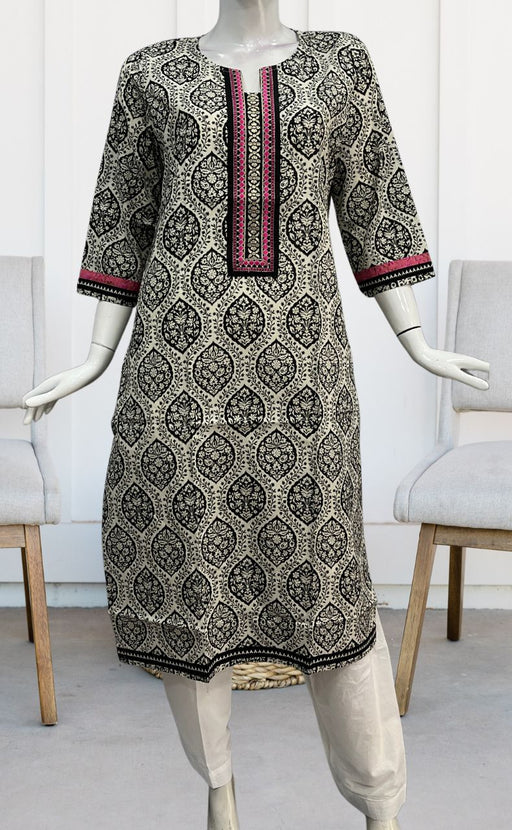 White/Black Ajrakh Print Jaipuri Cotton Kurti. Pure Versatile Cotton. | Laces and Frills - Laces and Frills