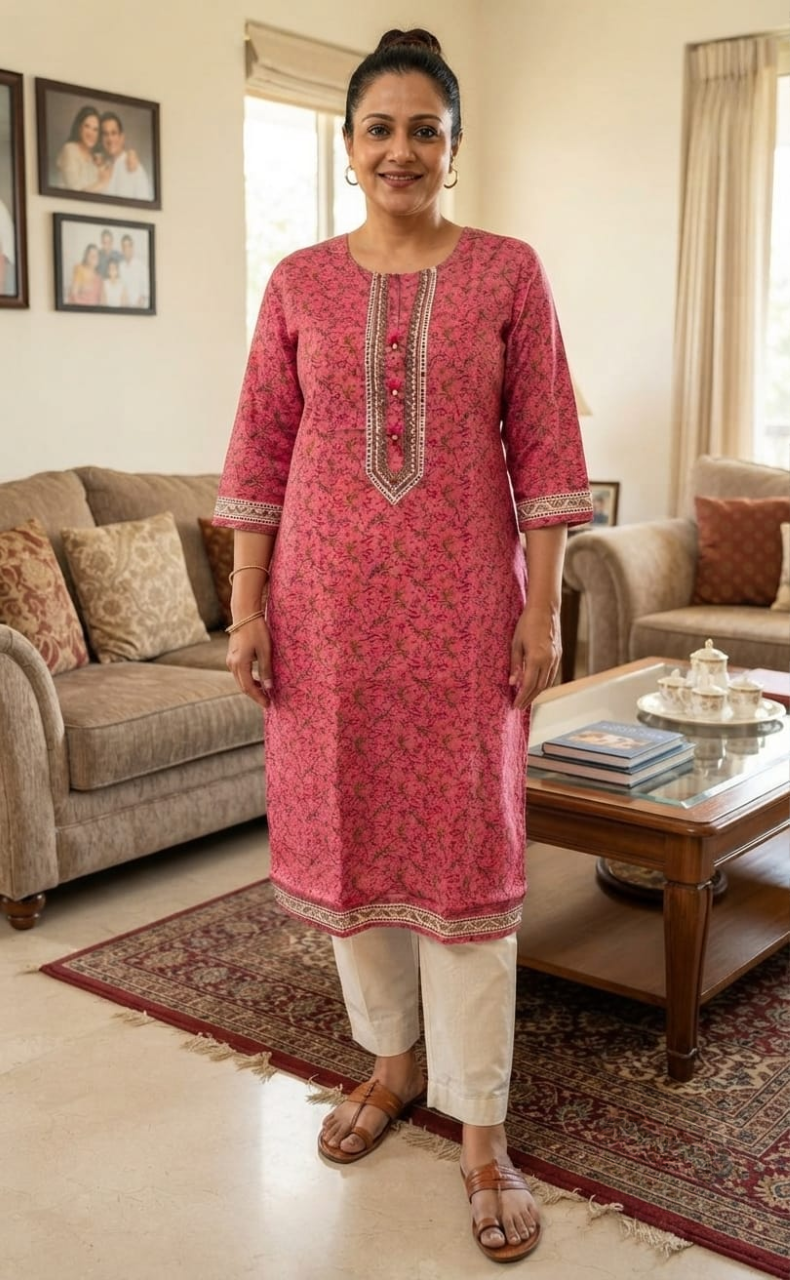 Pink Garden Jaipuri Cotton Kurti. Pure Versatile Cotton. | Laces and Frills